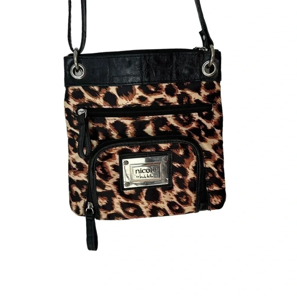 Nicole by Nicole Miller leopard print multi pocket small crossbody bag